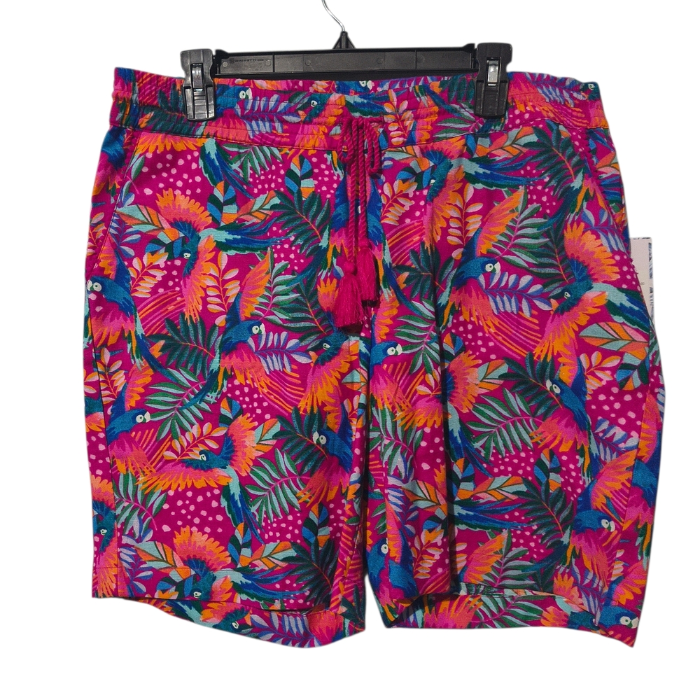 Large Drawstring Tropical Paradise Floral Parrot Print Women's Shorts Vacation